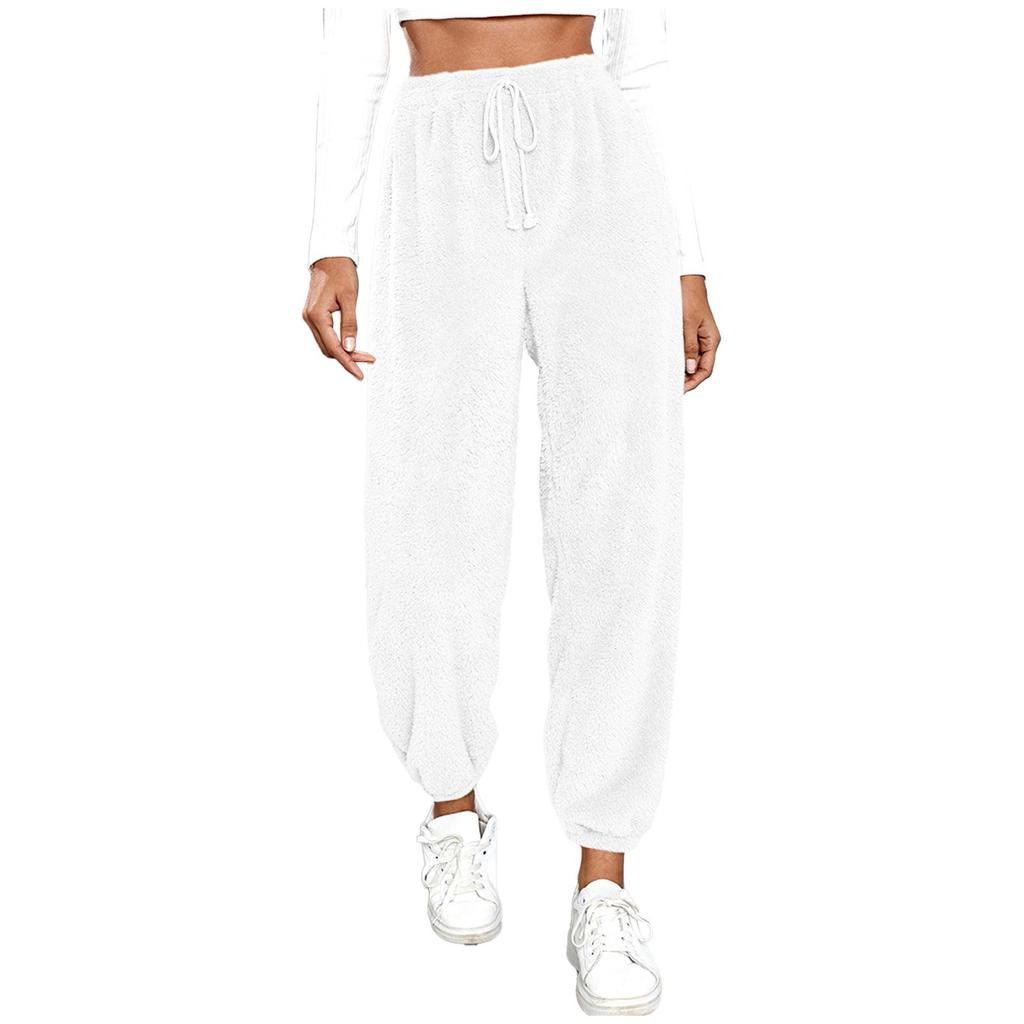 Women's Fashionable Relaxed-Fit Trousers Sporty Fleece-Lined Solid-Colour Cuffed Trousers