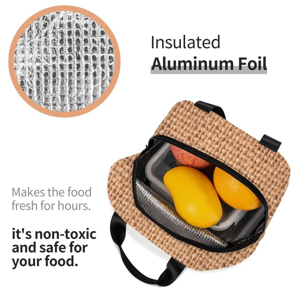 Braided Rattan Wood Wicker Lunch Bags Insulated Bento Box Waterproof Lunch Tote Resuable Picnic Bags for Woman Children Travel