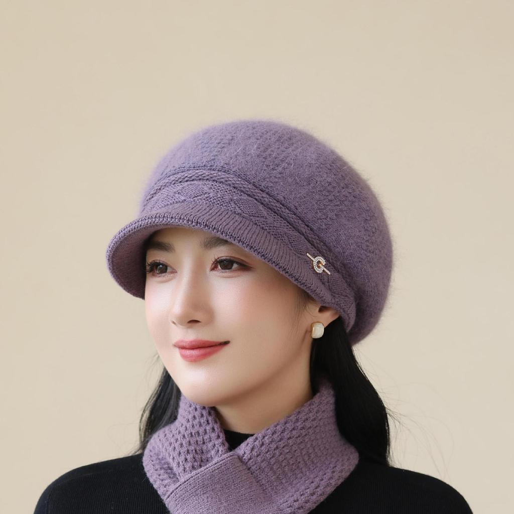 Fashionable Fur Ball Hat Windproof Duck Tongue Wool Hat for Middle aged and Elderly Women Winter Outdoor Warm Knitted Hat Fashionable
