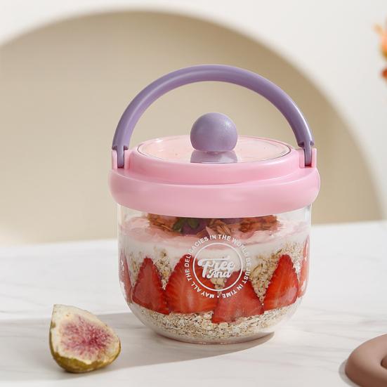 Portable Salad Bowl with Built-In Fork & Lid 600ml Double-Layer Plastic Jar for Overnight Oats Fruit Meal Prep Snack Container for Gym Picnic Office