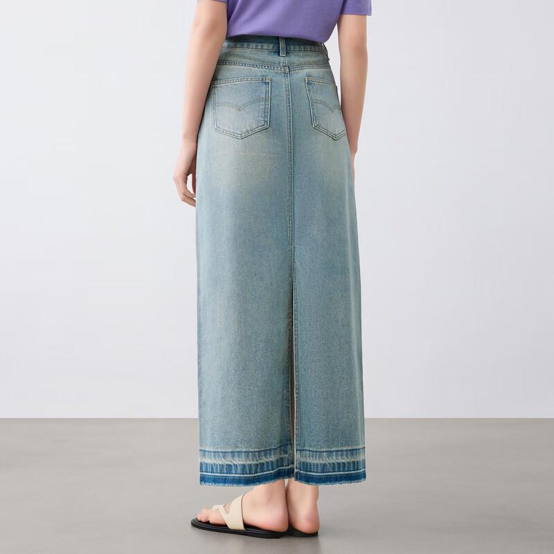 Elva' Island Women's High-Waist Casual Mid-Length Denim Skirt