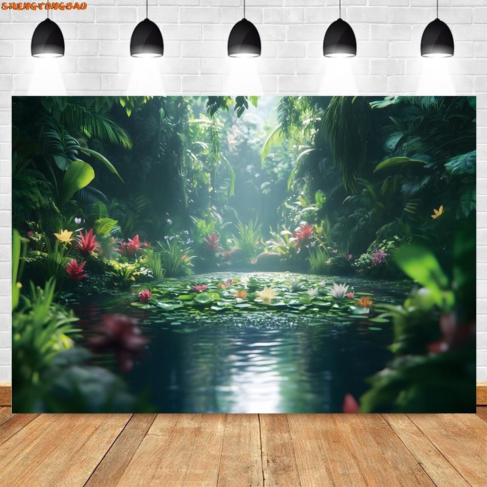 Tropical Rainforest Backdrop Green Trees Baby Shower Birthday Party Portrait Photography Background Wall Decor Photostudio Props