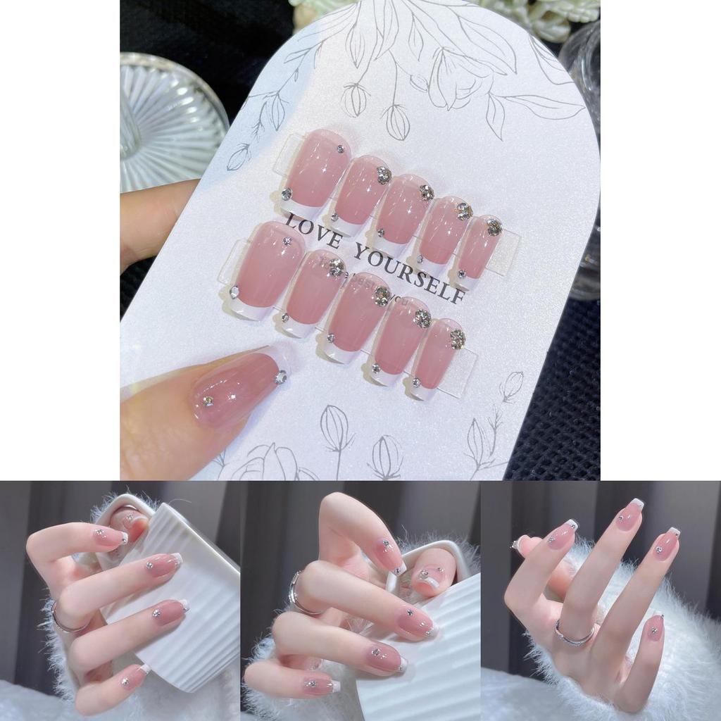 Women's French Style Crystal Nail Stickers In Minimalist Design A26
