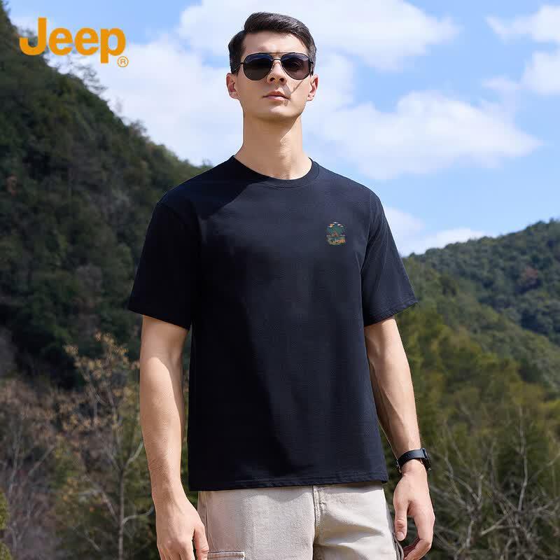 Jeep Men's Pure Cotton Loose Fit Round Neck Short Sleeve T-Shirt