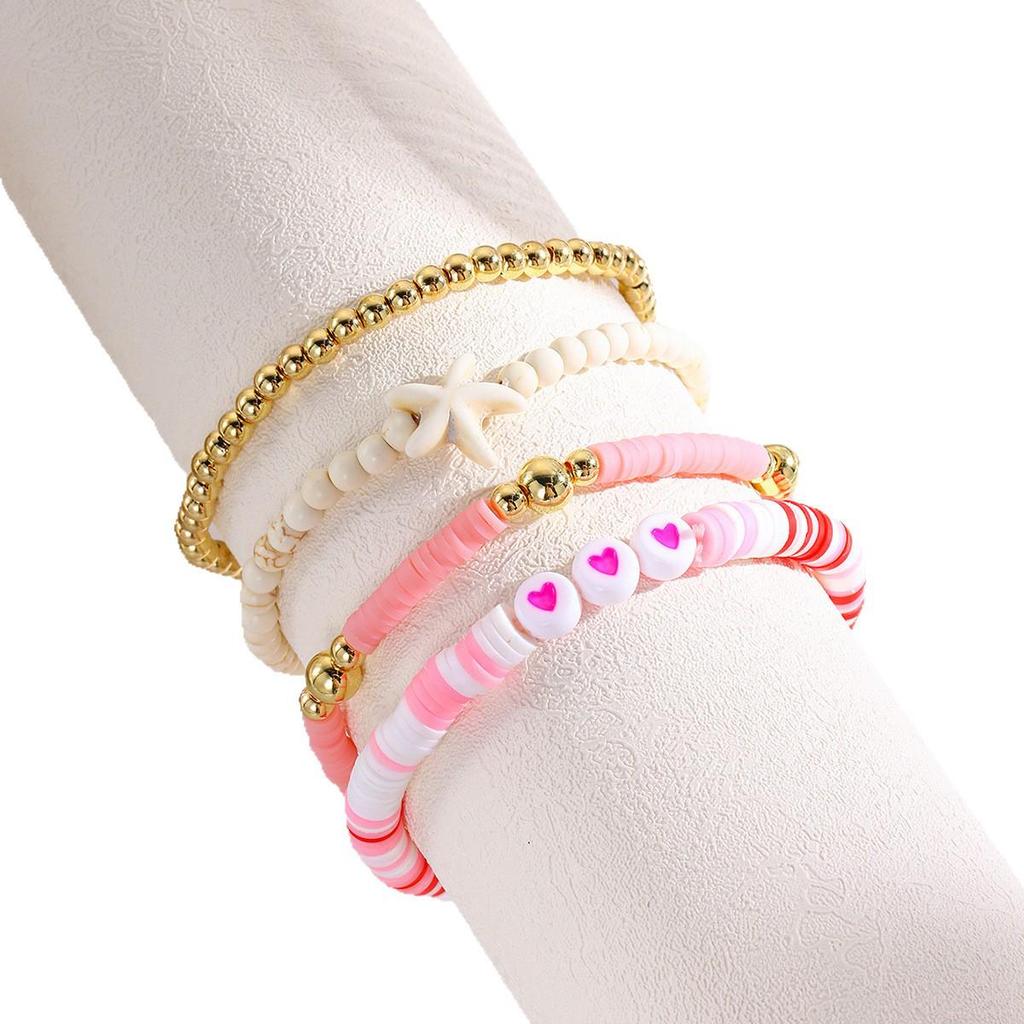 Buntes Sommer Strand Damen Polymer Clay Perlenarmband Set - 4 Stück