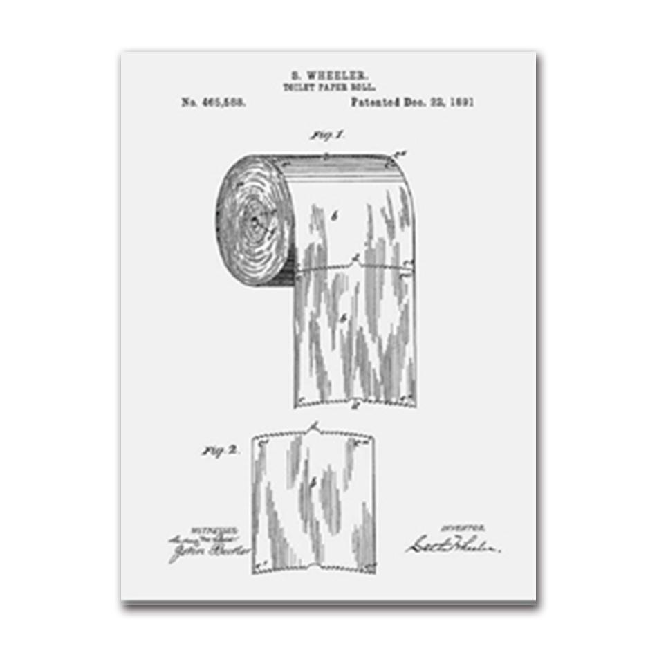 Toilet Paper Patent Vintage Poster, Bathroom Wall Art Prints, Toilet Paper Roll, Canvas Painting Blueprint, Toilet Sign