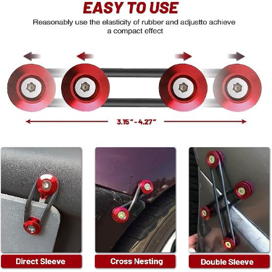 Bumper Quick Release Kit, 4 Sets Quick Release Bumper Clips Fasteners Band, Front Bumper & Rear Bumper Fender Repair Kit (Red)