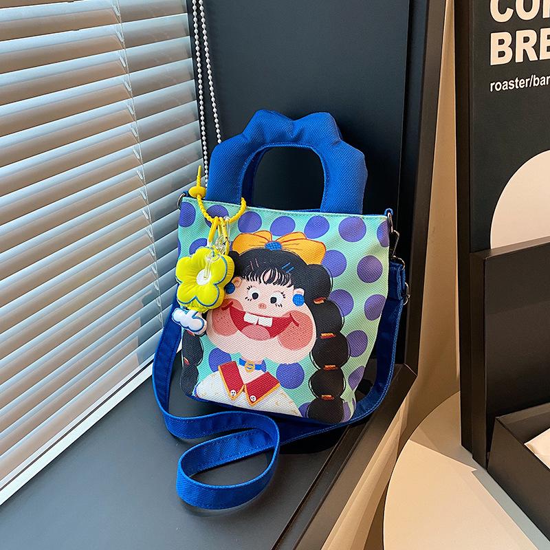 New Cartoon Graffiti Canvas Shoulder Crossbody Bucket Bag for Girls