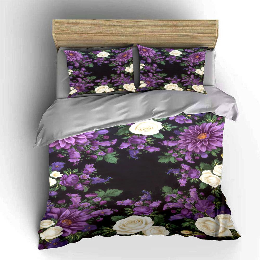 Purple and white floral Bedding sets Duvet cover sets Duvet covers Pillowcases(1 * Duvet Cover 2 * Pillowcases, without duvet insert)