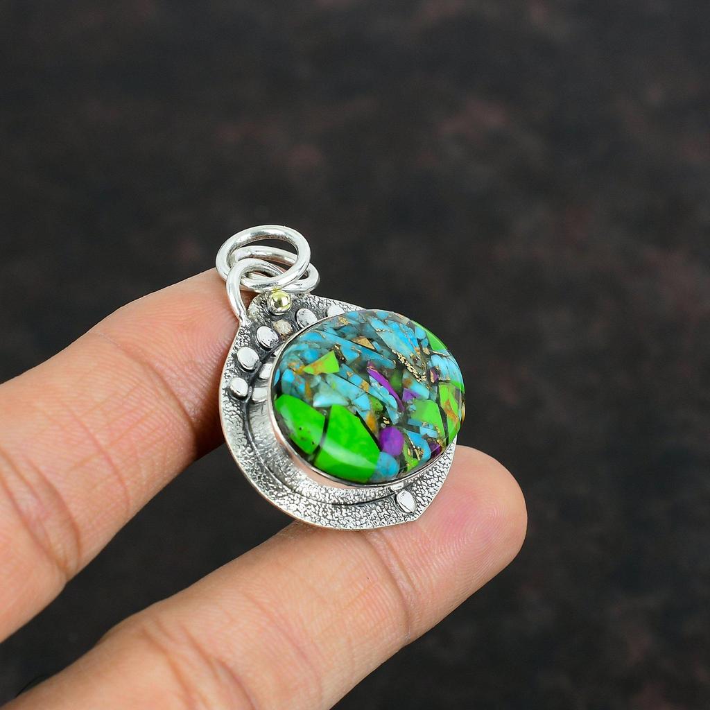 Fiesta Kingman Turquoise Pendant Multi Copper Turquoise Pendant 925 Sterling Silver Pendant Handmade Gemstone Pendant Gifts For Engagement