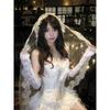 Xzy Slightly Plump, Pure and Romantic Lace-Up Fishbone Tube Top for Women, White Lace Puffy Cake Skirt and Veil Set