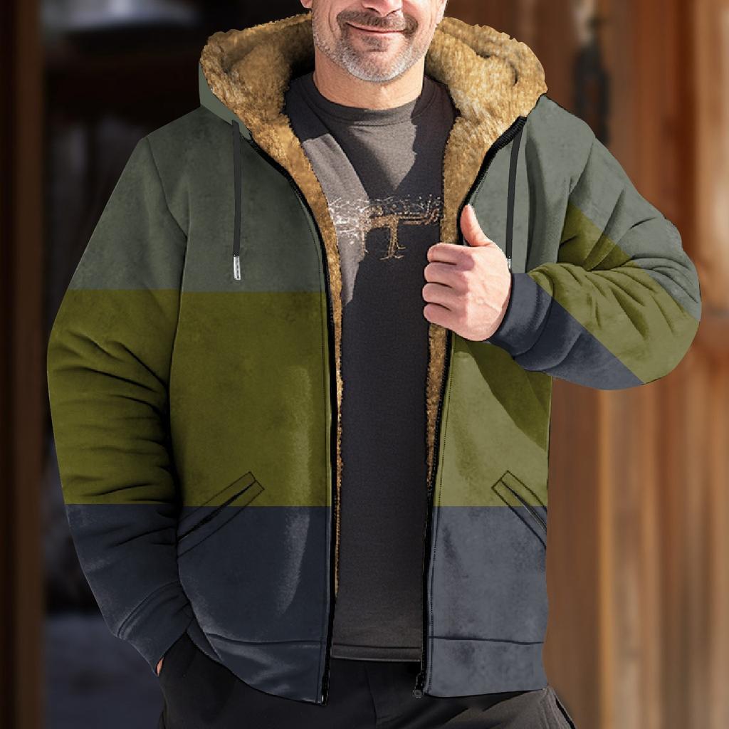 Męska kurtka z blokami kolorów Męska wiosenno-jesienna, casualowa kurtka z kapturem i zamkiem błyskawicznym