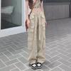2024 Women's Retro Multi-Pocket Distressed Work Pants: Street-Style Slimming Straight Leg Long Trousers