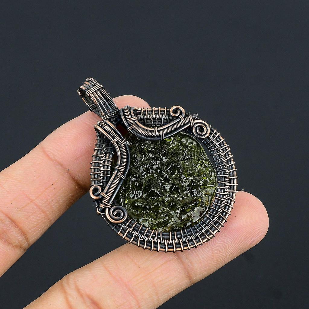 Moldavite Pendant, 999 Copper Wire Wrapped Jewelry, Gemstone Pendant, Gift For Her Handmade Dainty Jewelry