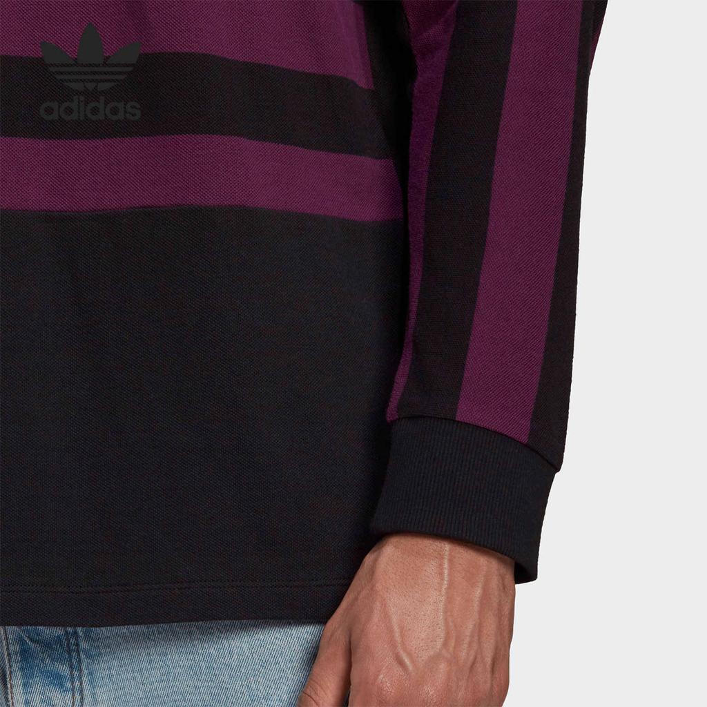Adidas Originals Color Block Letter Print Striped Long Sleeve Polo Shirt Men Polo Shirts Black GU6981