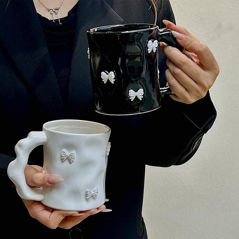 High End Handmade Irregular Water Cup Gift Fresh and Cute Cherry Blossom Art Ceramic Cup Niche Cool Casual Cup
