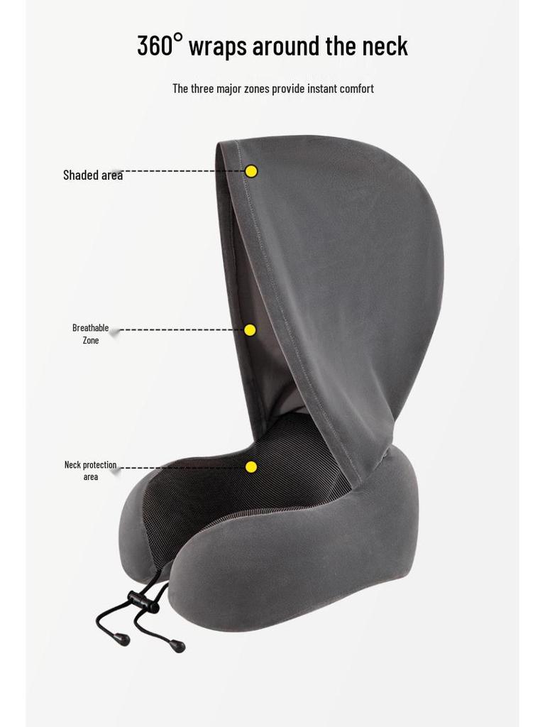 Memory Foam U-Shaped Neck Pillow with Hood - Portable Travel Pillow for Airplane and Outdoor Use