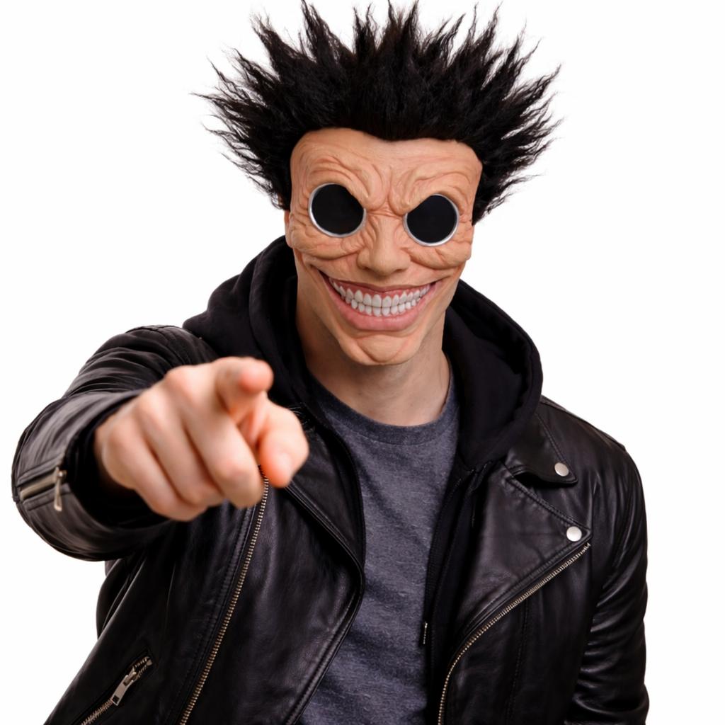 Realistic Creepy Latex Mask with Wild Black Spiky Wig Full Face Horror Mask for Halloween Party Costume Props