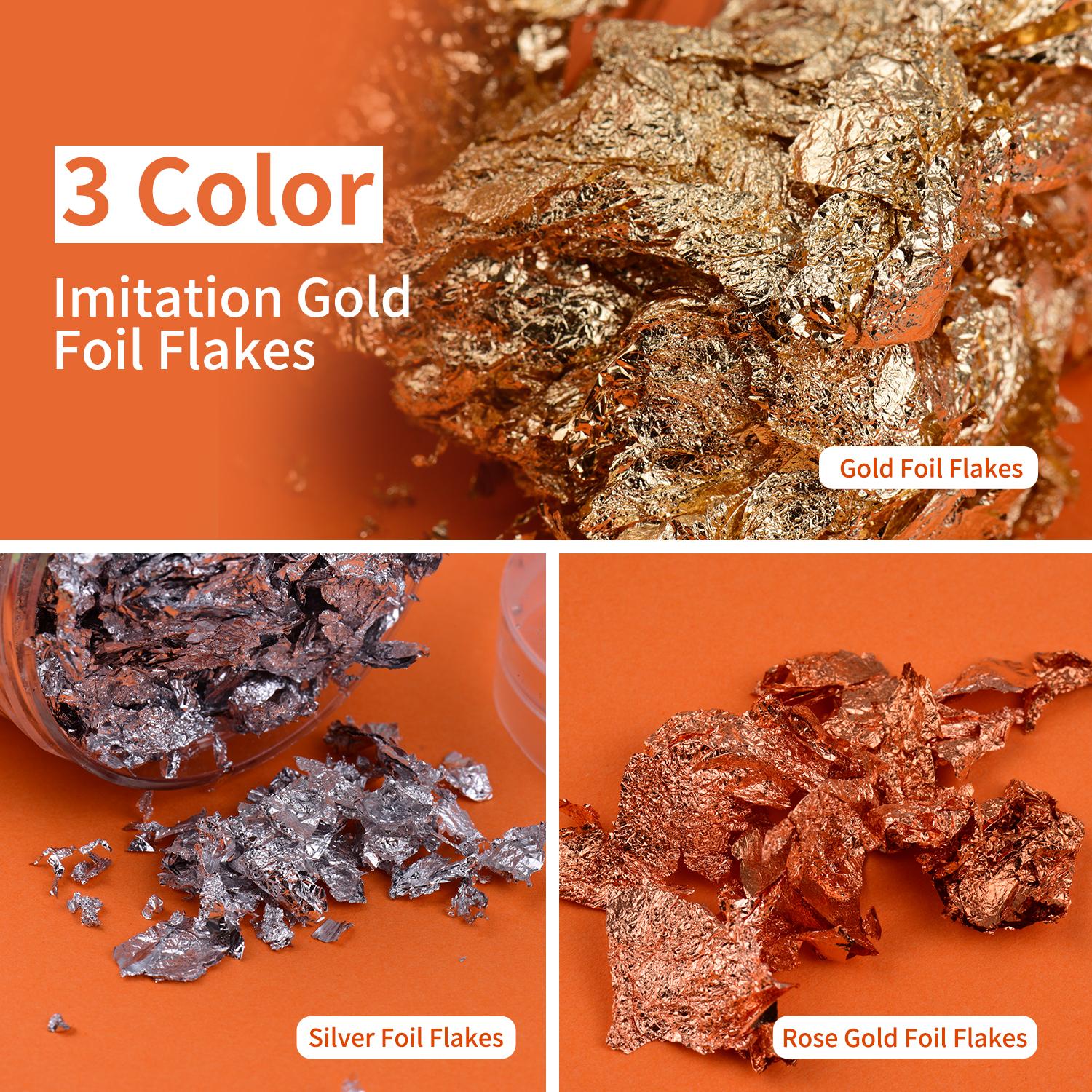 

5g Per Color Imitation Gold Foil Flakes 3 Bottles Metallic Foil Flakes for Resin Jewelry Making Nails Art Painting DIY
