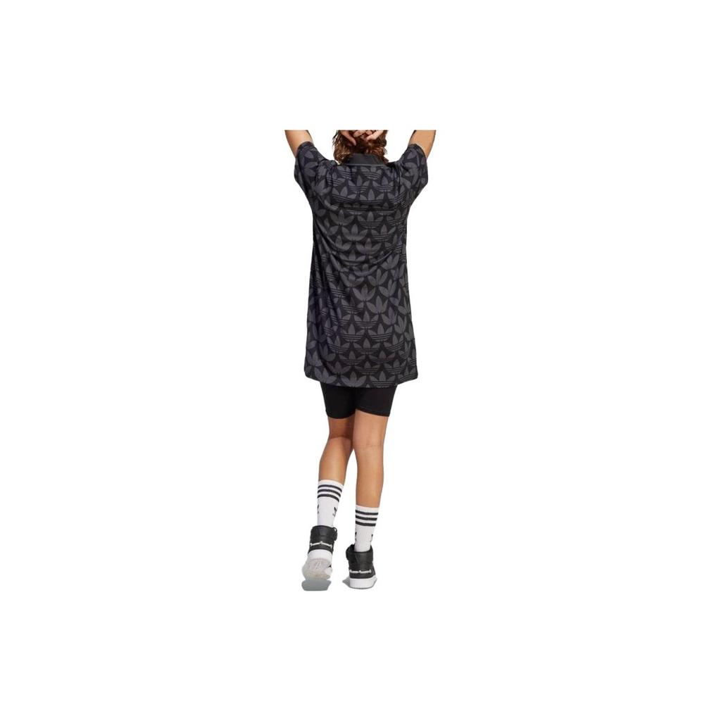 Adidas Originals Logo Print Casual Mid-Length Polo Dress Women Dresses Black II3183