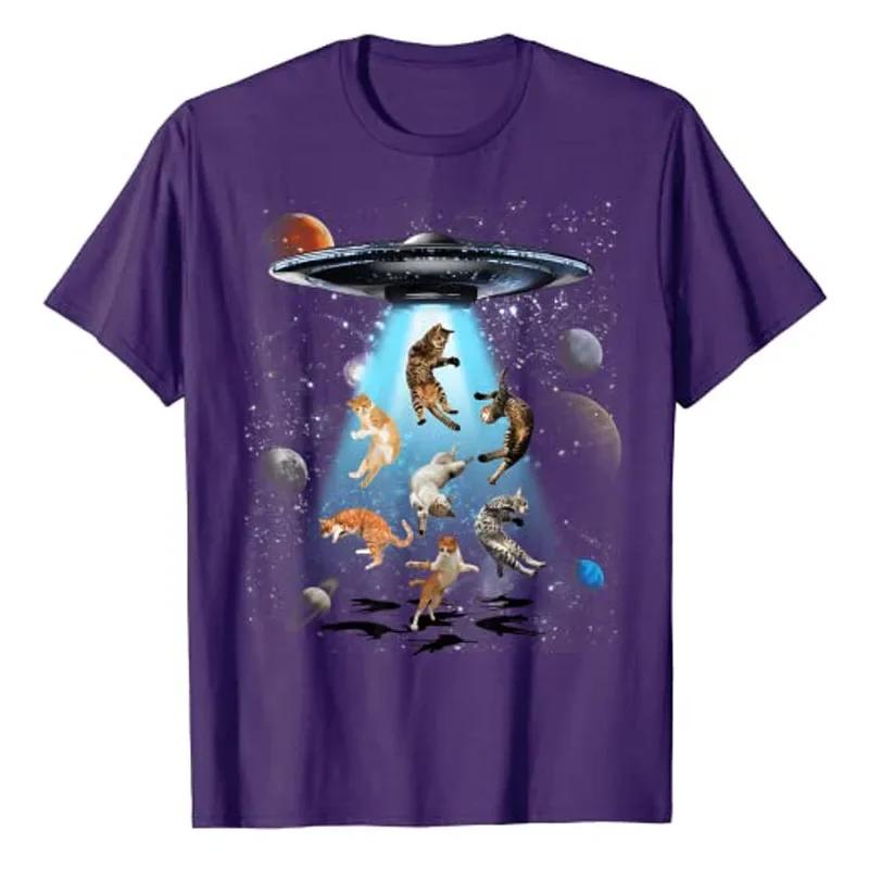 Cute Alien-Cat Space Lover Graphic Tee Y2k Top Novelty Gift Galaxy Cat Cats UFO Humor Funny Kitttyy Graphic Kitten Owner T-Shirt