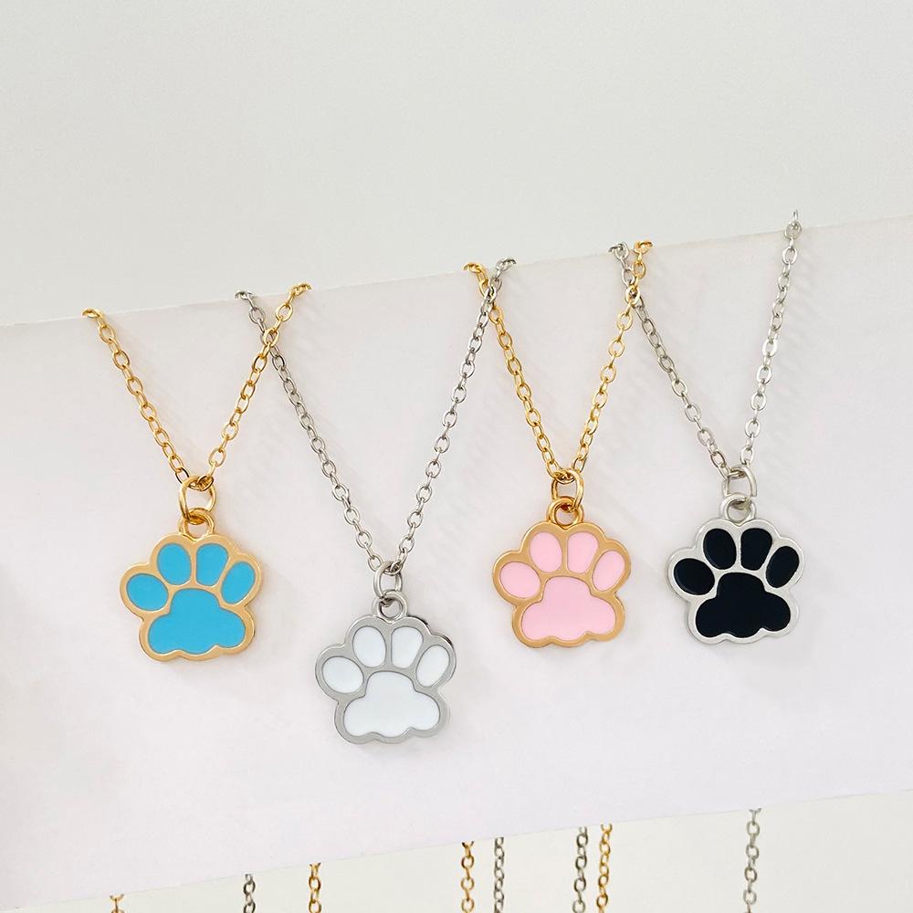Ins Niche Design Cute Sweetheart Cat Claw Necklace Collarbone Chain Internet Celebrity Drip Oil Alloy Animal Footprint Pendant