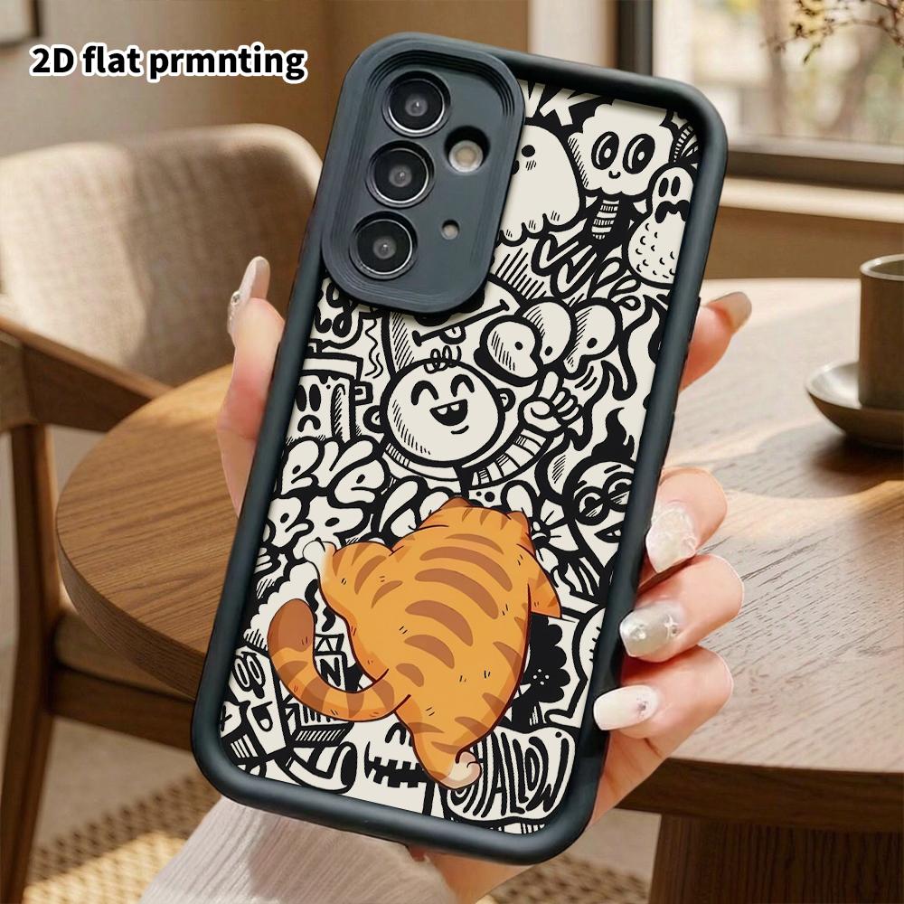 Phone Case: 2D Flat Samsung Galaxy A34 A35 M05 M06 S20 S22 S21 FE Plus 5G Protective Case, Orange Cat Back View, Christmas and Halloween Gift