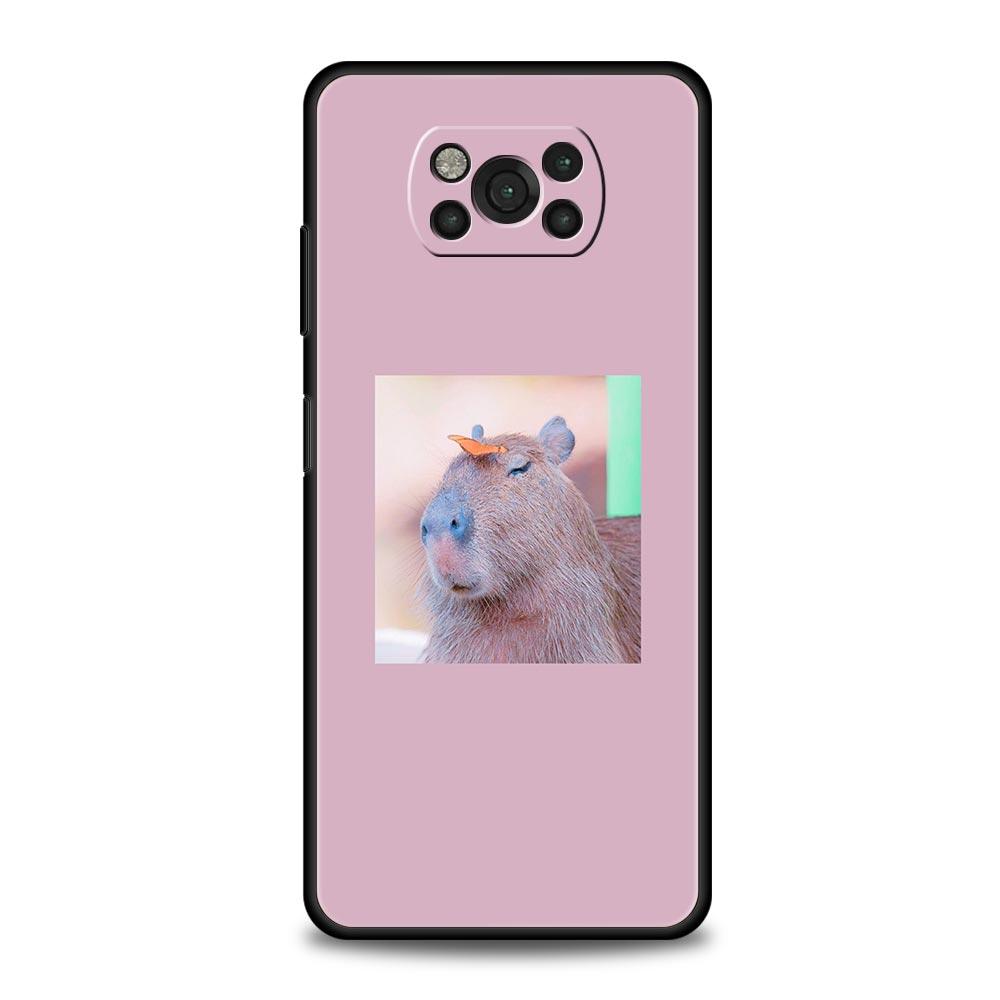 Phone Case For Xiaomi Poco X6 X5 X4 Pro 5G X3 NFC F5 F4 M5 M4 M3 F3 GT C51 C50 C55 Soft Silicone Black Cover Cartoon Capybara