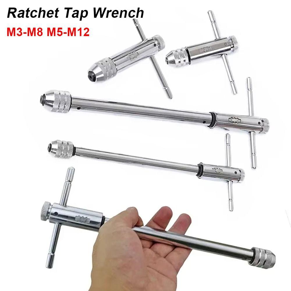 1Pcs M3-8 M5-12 Tap Wrench Male Thread Adjustable T-Handle Ratchet Wrench Extended Metric Plug Tap Screw Holder