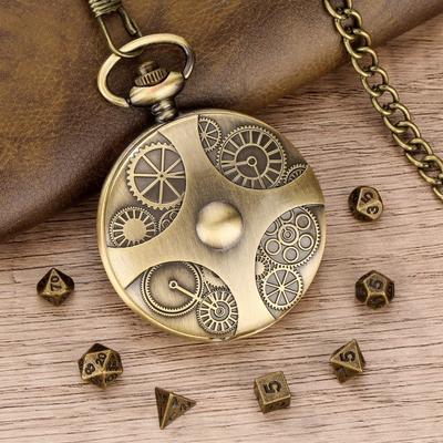 DND Dice Bronze Gear Pocket Watch Case Thick Waist Chain Bronze Dice Board Game