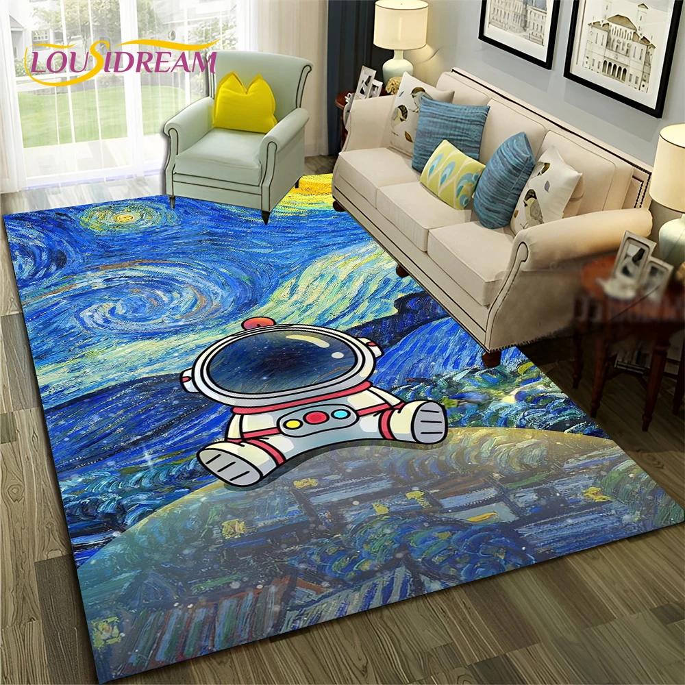 Outer Space Astronaut Planet Cartoon Carpet Rug for Home Living Room Bedroom Sofa Doormat Decor,Kid Area Rug Non-slip Floor Mat