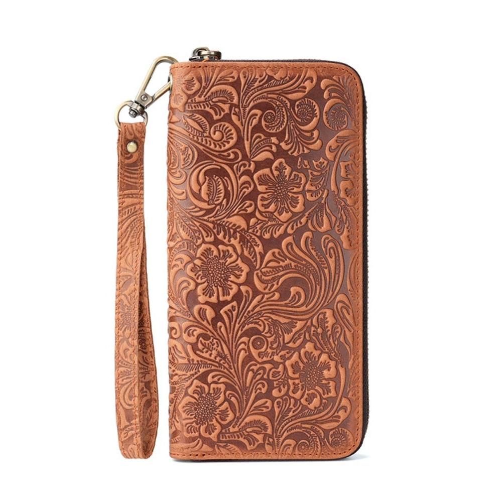 

2025 Men s Full-Grain Cowhide Wallet Vintage Embossed Crazy Horse Leather Long Clutch with Multi Card Slots Zipper Phone Pouch