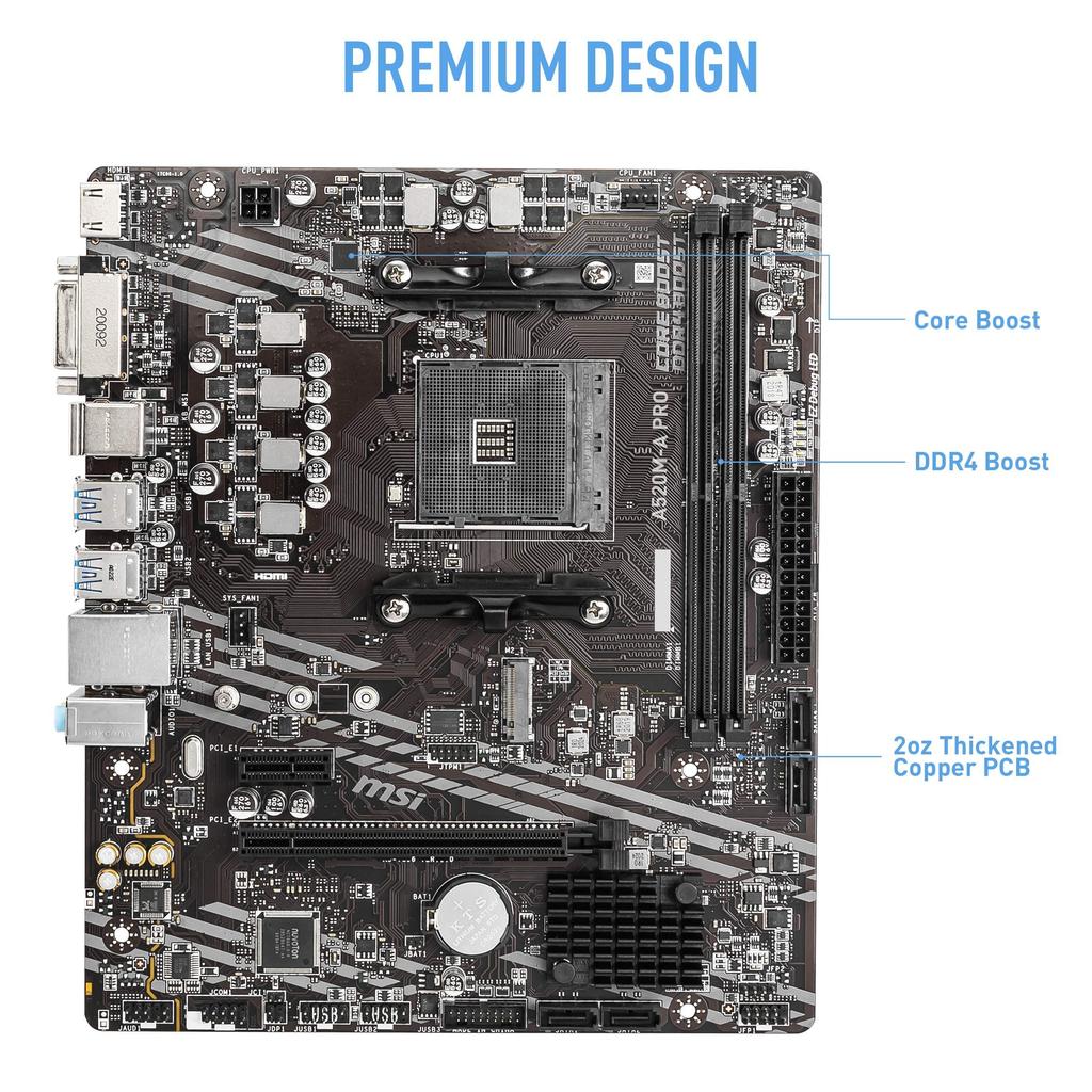 MSI PRO AMD AM4 DDR4 PCIe SATA Dual USB Gen 1 A520M-A ???????????? 4.0 6Gb/s M.2 3.2 DVI/HDMI Micro-ATX