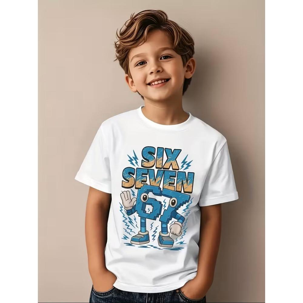 Funny Six Seven Italian Brainrot 67 Number Graphic Print T-Shirt Boy/Girl Summer Short Sleeved Kids Loose Comfortable Tshirt Top