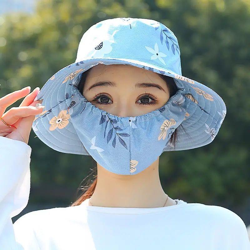 Chapeau de soleil d'été chapeau seau chapeau avec masque intégré protection solaire d'été chapeau de soleil protection solaire extérieure chapeau pour le visage
