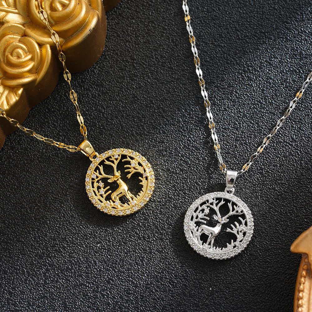 Titanium Steel Zirconia Tree of Life Necklace Pendant - Elegant European/American Design for Women