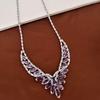 European-American Zircon Luxury Necklace & Earring Set - Elegant Wheat Ear Design