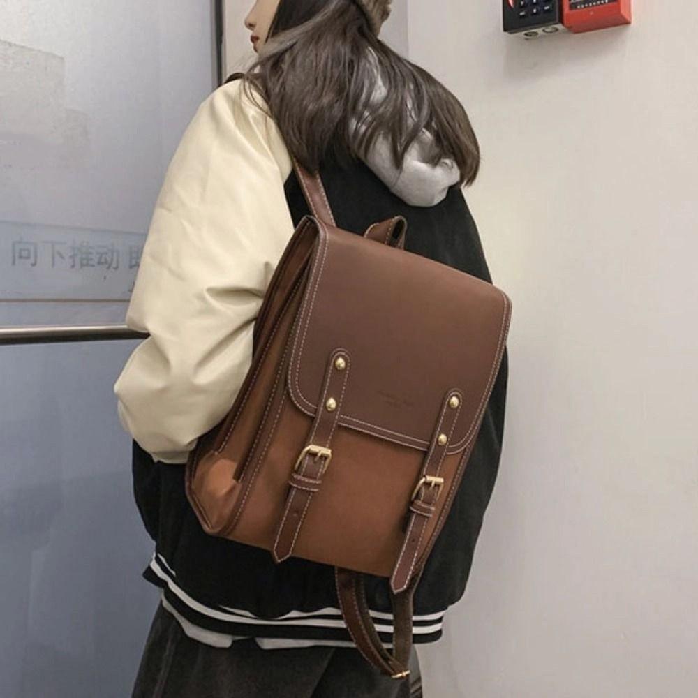 PU Leather Laptop School Bag Simple College Students Backpack Large Capacity Backpack  Travel