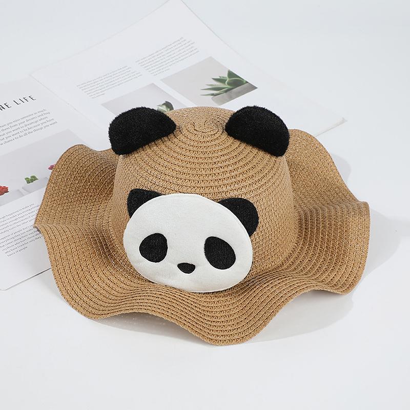 Cute Panda Straw Hat For Travel Beach Kids Summer Sun Protection Fisherman Cap Children Sunscreen Basin Caps 2-6Year Baby Visors