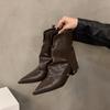 Women's Ankle Boots Chunky Heel Pointed Toe Short Boots 2026 New Spring Autumn Brown Cowboy Boots Woman Ladies Shoes Botas Mujer
