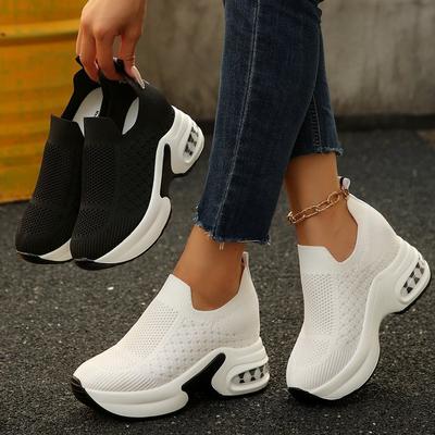 Duże rozmiary buty sportowe damskie wiosenno-jesienne nowe grube podeszwy tkane na fly dzianinie buty codzienne dla kobiet