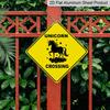 2D Flat - 1pc Whimsical Unicorn Crossing Caution Yellow Metal Tin Sign | Durable Indoor/Outdoor Wall Decor, Novelty Home or Garden Art, Unicorn Wall