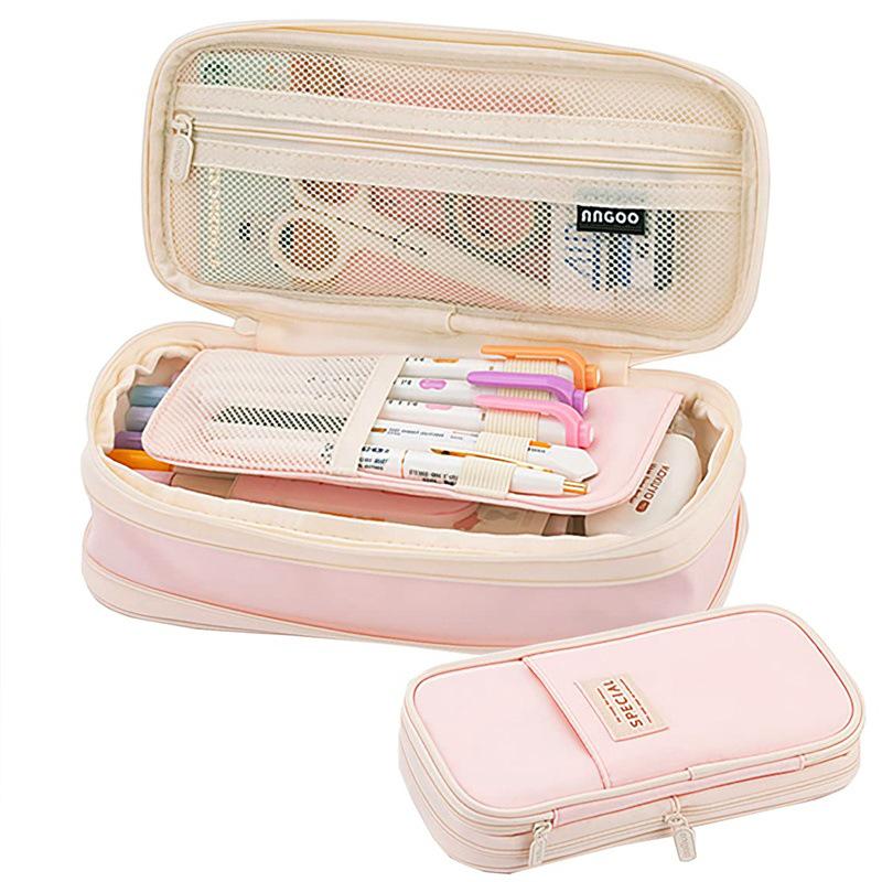 Double-Layer Macaron Pencil Case with Large Capacity and Double Zipper