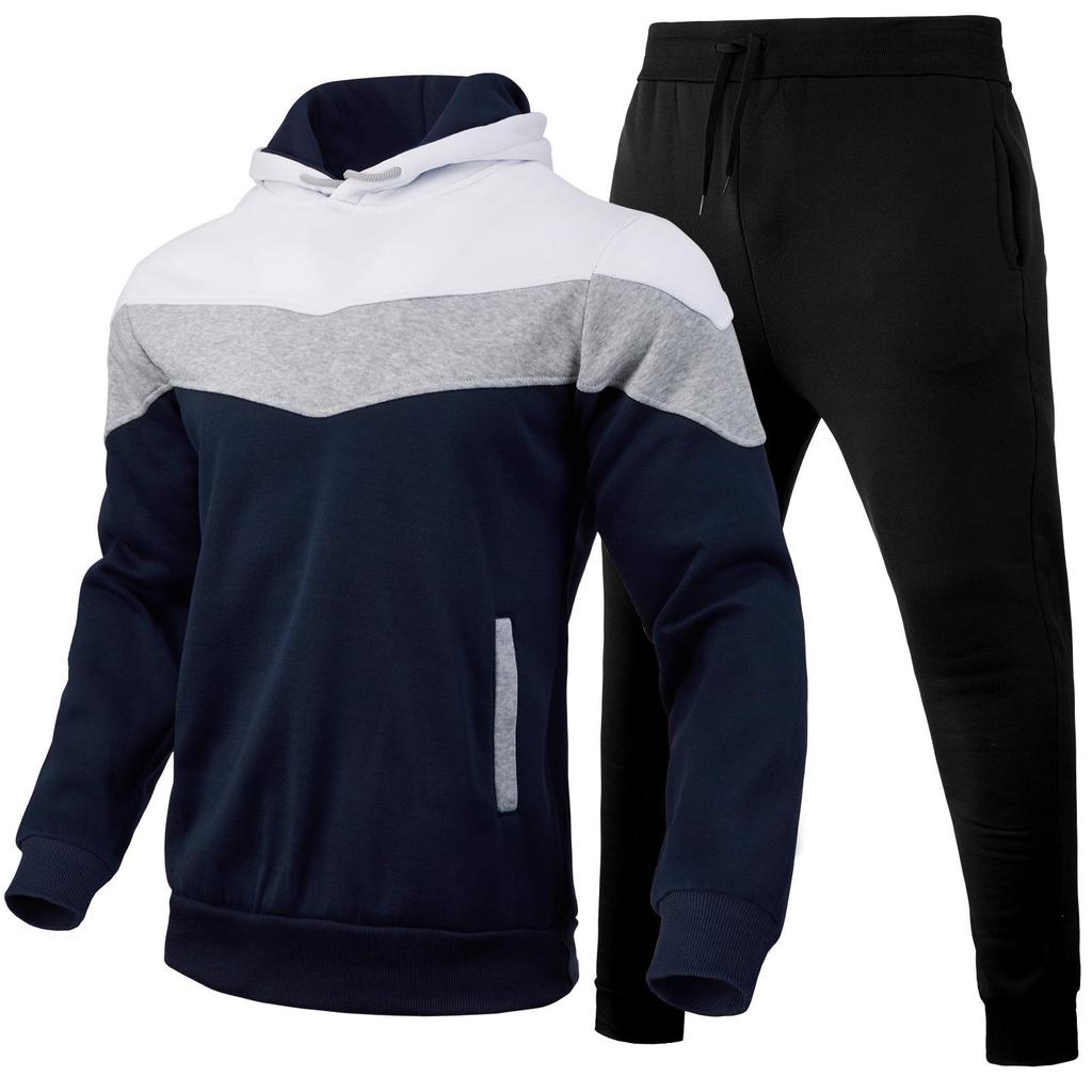 Men's European and American Striped Casual Sports Hoodie Set for Spring and Autumn