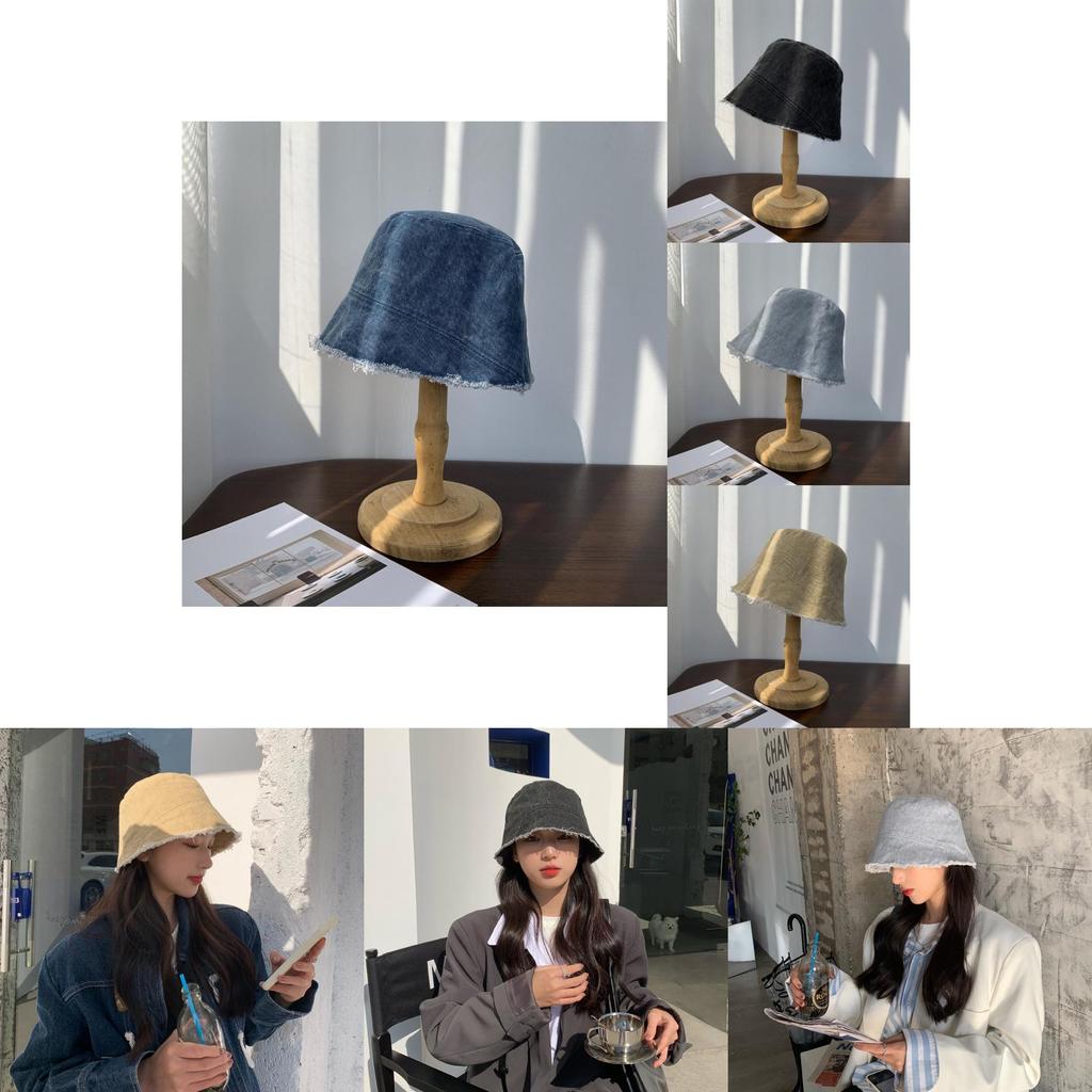 Trendy 2021 Washed Denim Bucket Hat For Women Youthful Style Wide Brim Sun Protection