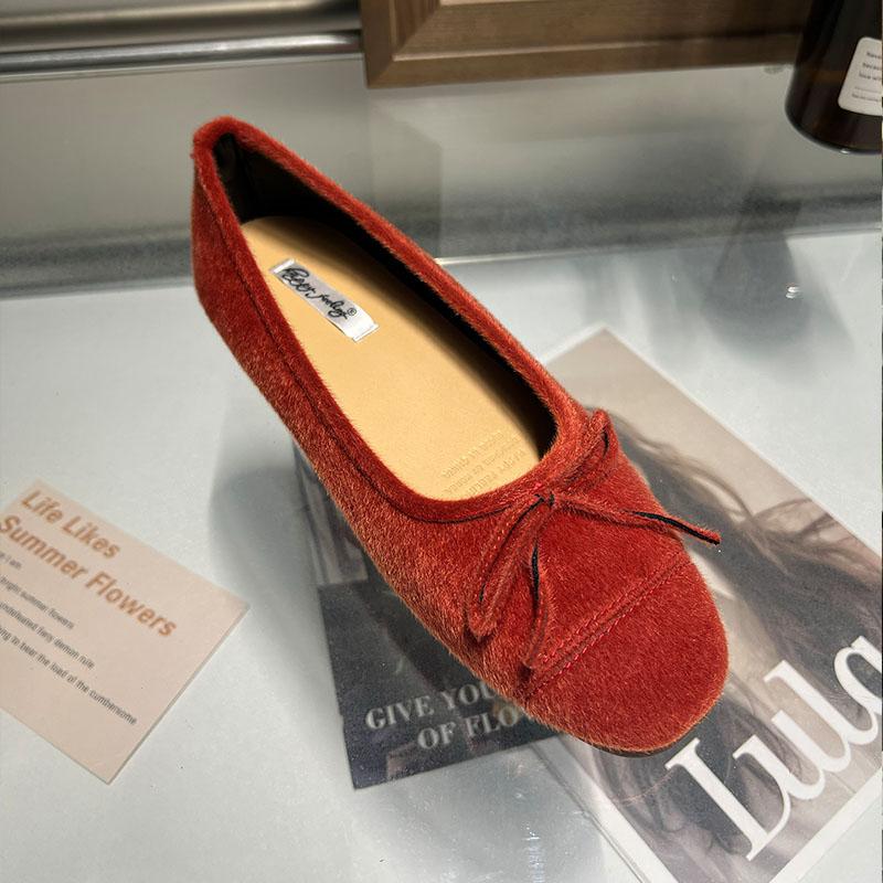 Fashion Female Butterfly-Knot Footwear Flock Women Ballet Flats Shoes Shallow Fashion Round Toe Ladies Flats Slip On Shoes