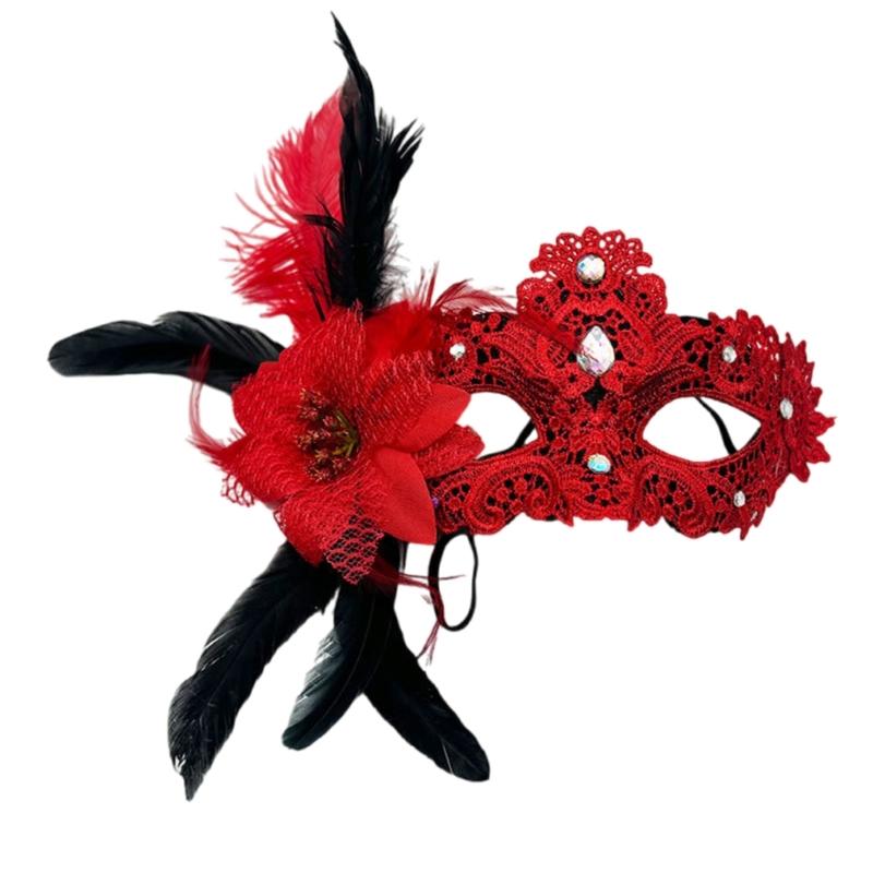 Glittering Feather Plastic Face Cover For Halloween Parties Easy To Wear Costume Mask With Rhinestones Decoration