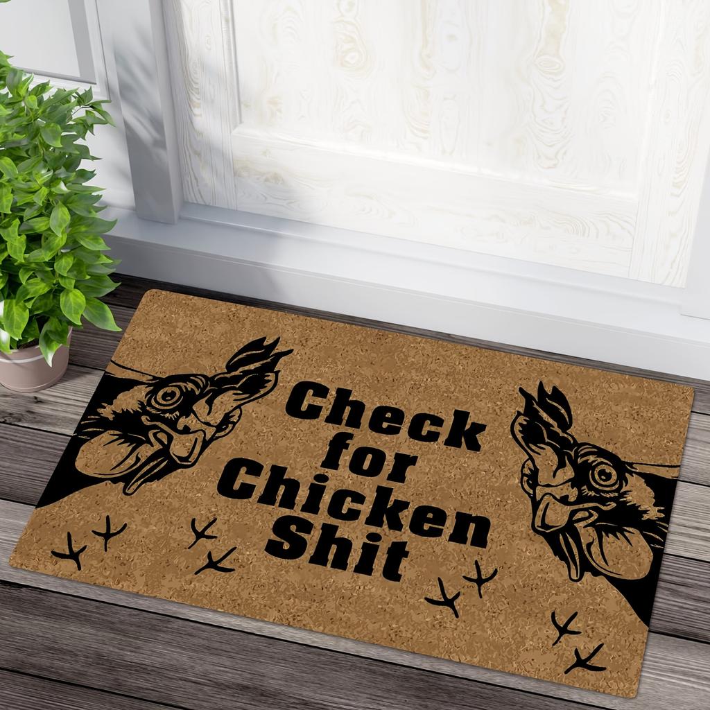 Chicken Shit" Doormat-Humorous Welcome Mat with Rooster Pattern, Polyester, Machine Washable, Front Door Mat, Chicken Decoration