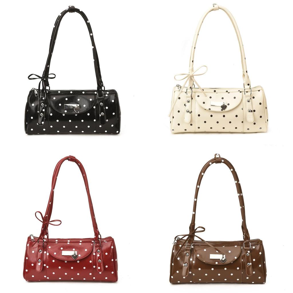 Pu Polka Dot Shoulder Bag For Women With Inner Pockets And Zipper Closure For Daily Use