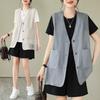 Women Plus Size Linen Blend Sleeveless Vest Open Front V Neck Top